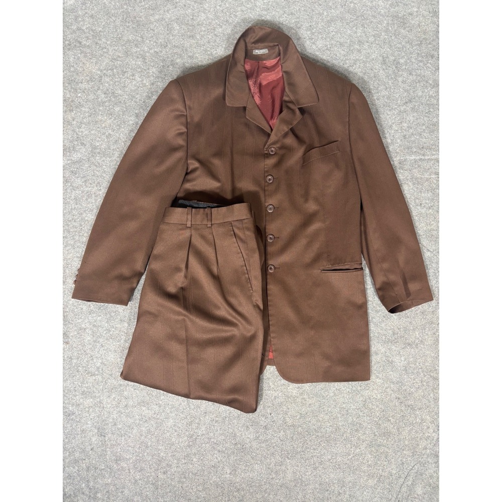 Vicci Uomo Mens Brown Striped 2 Piece Suit 44R Jacket 38 Pants‎ Made in Canada